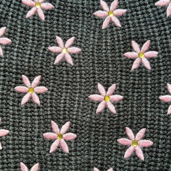 Carolyn Rowan Flowers Embroidered  with Crystals Ribbed  Wool Beanie - Picture 4 of 6
